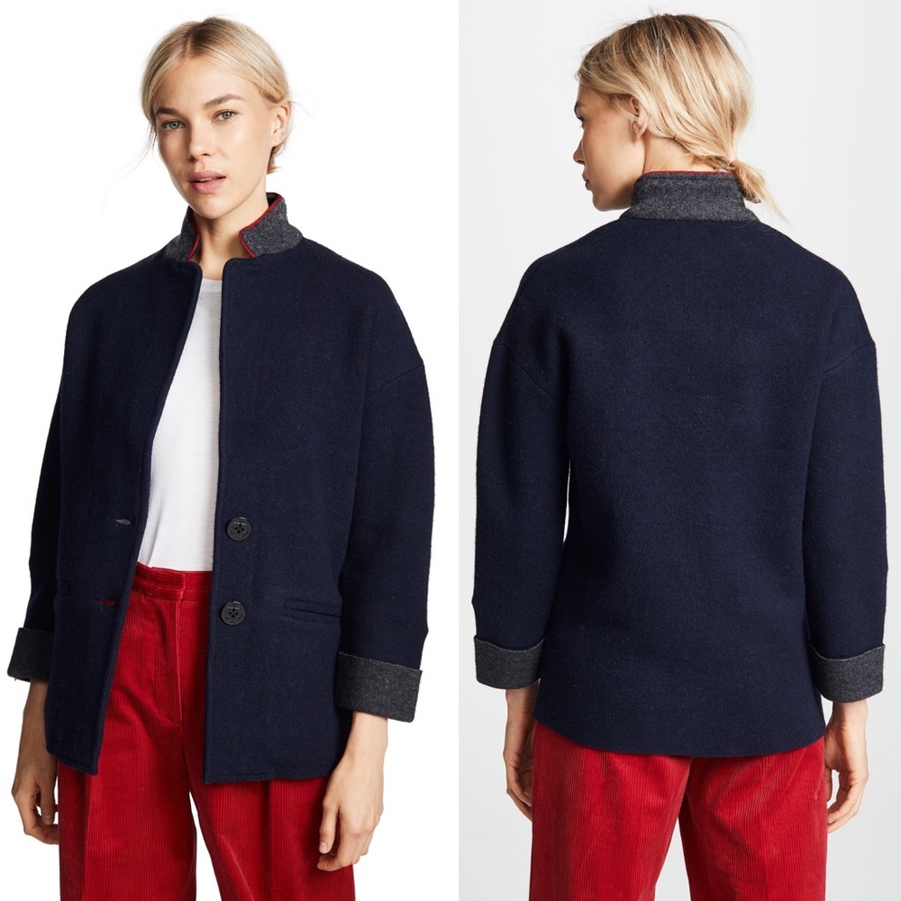 Sundry Navy Lambs Wool Pea Coat Cardigan Suit Sz 1